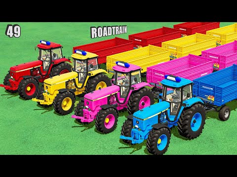 HARVESTING SUGARCANE, LOAD & SELLING WITH POLICE JOHN DEERE TRACTORS & COLORED ROAD TRAINS #49