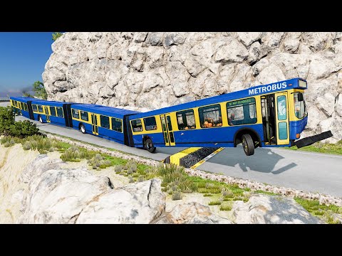 Long Bus, City Bus And School Bus Vs Massive Speed Bumps #4 - BeamNG.Drive