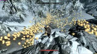 Skyrim : 2500 Cheese wheels rolling off a mountain.