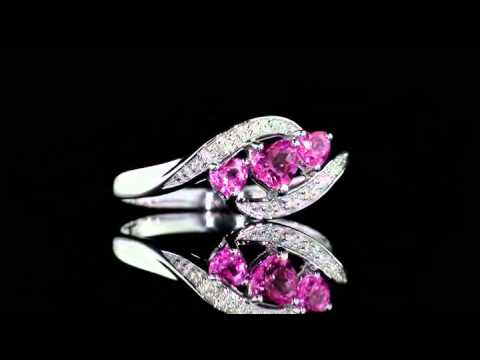 Created Pink Sapphire Heart Ring with Diamonds 2/5 Carat in 10K White Gold