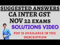 CA Inter GST November 22 Paper Exam Suggested Answers Solutions Review New Syllabus