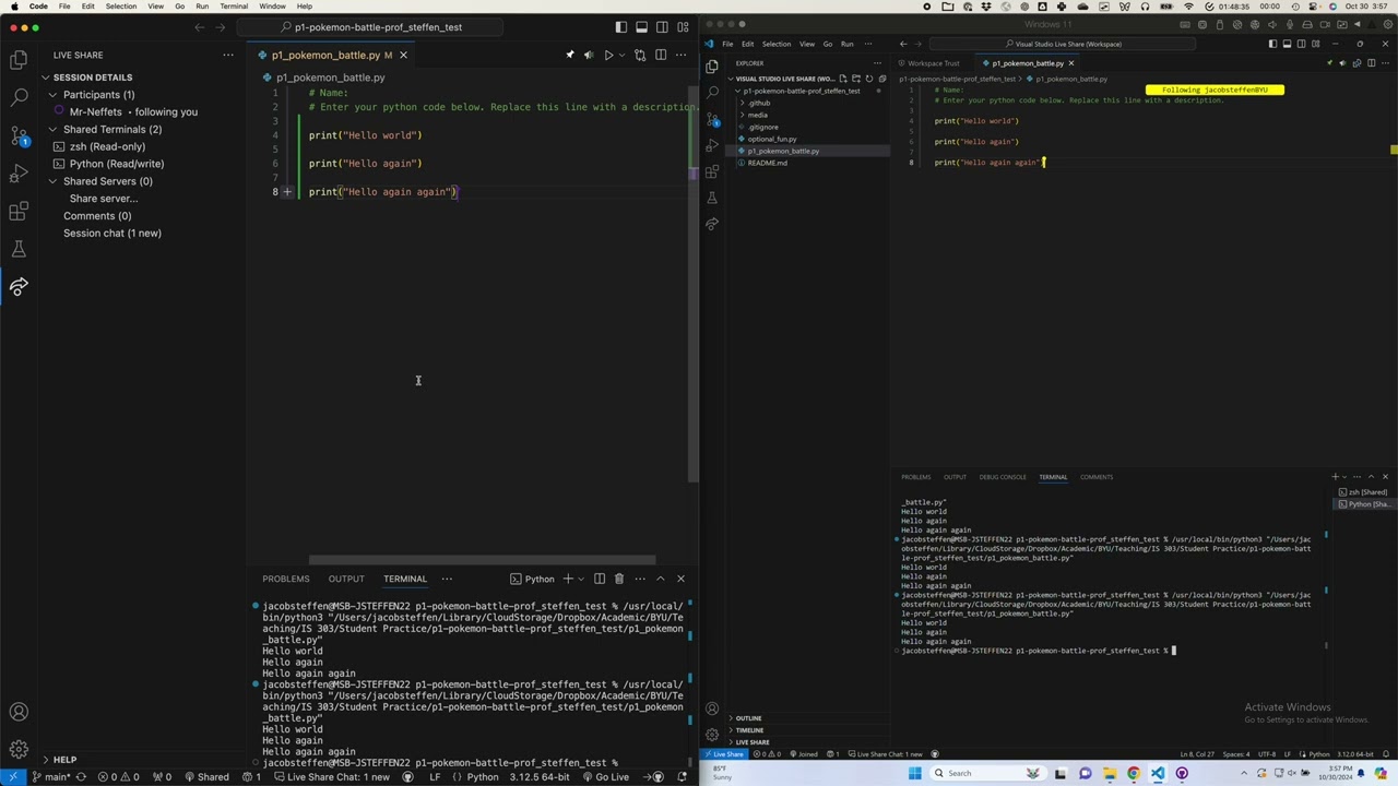 Using Live Share in VS Code to do group work