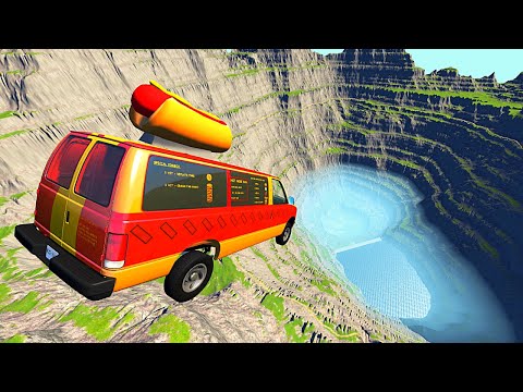 BeamNG Drive - Car Jumps Into A Deep Canyon & Crashes
