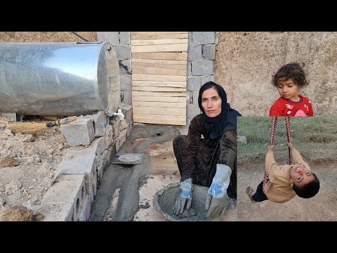 Operator helps Afsaneh with work, bathroom water outlet outside