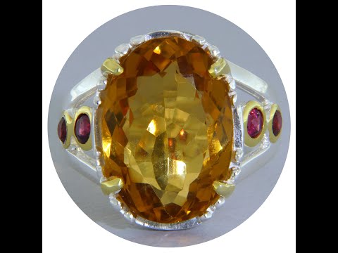 Inel Argint 925 Accente Aurite Citrin Granate Naturale - Pasiune si Echilibru