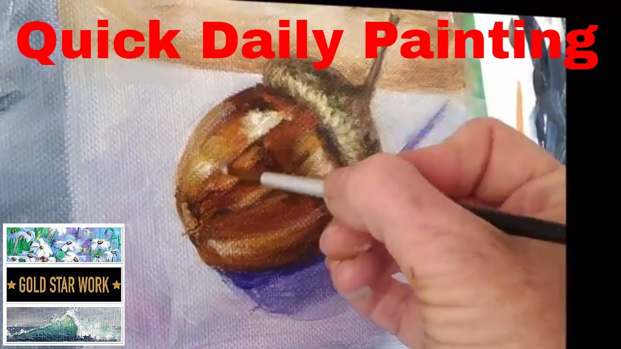 Daily painting exercises. How to paint an acorn with acrylic paint. Warm up painting exercises.