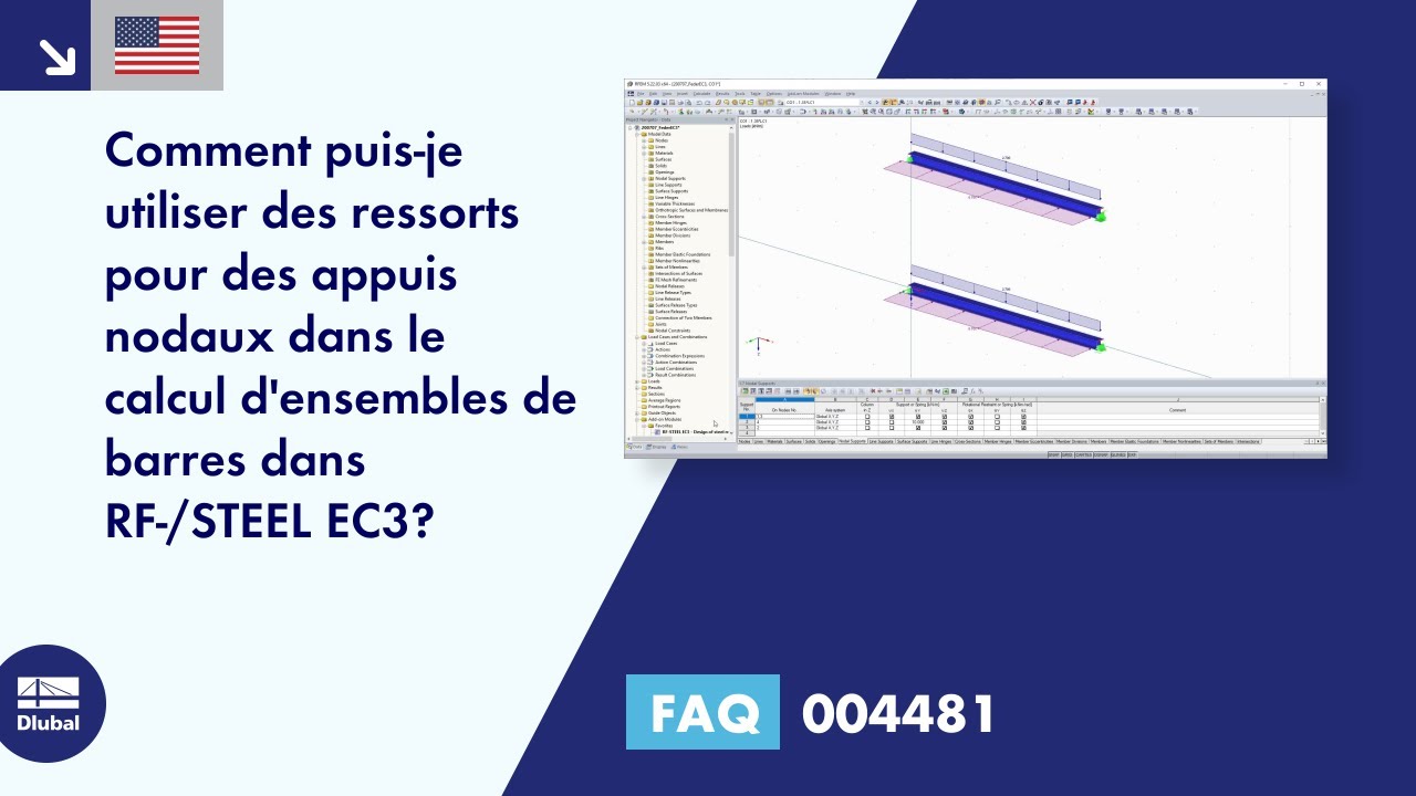 FAQ 004481 | Comment puis-je utiliser des ressorts pour des appuis nodaux dans le calcul d&#39;ensembles de barres dans ...