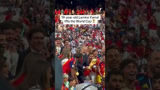Lamine Yamal soaking in the moment with the World Cup trophy after Spain's historic victory 