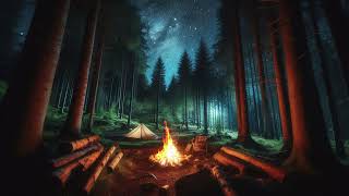 Peaceful Forest Night Sounds: Campfire Crackles, Gentle Crickets, and Whispering Owls