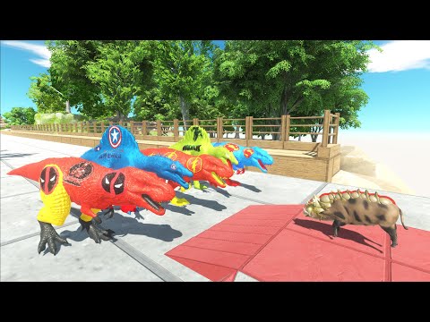 SUPER T-REX SPEED CHAMPIONS RACE WITH SUPERHEROES SPINO DEATH RUN - Animal Revolt Battle Simulator