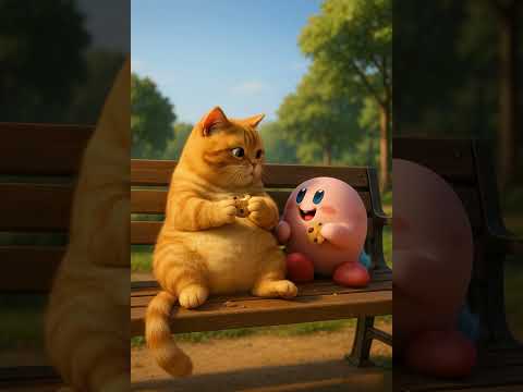 Kirby & Grumpy Cat's Chill Cookie Moment 😎🍪#KirbyMoments#CatHumor#SnackTimeShorts
