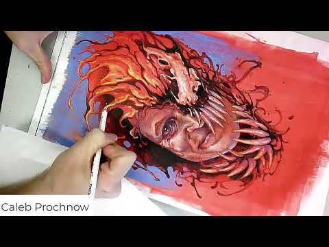 Part 2 of a Woody Harrelson Acrylic, Colored Pencil and Ink Carnage Art Process Painting