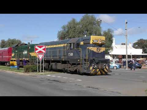 Trains travelling down the middle of the main street - Wycheproof Victoria Australia