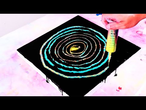 Acrylic Pour Painting With A Large Syringe   Coil Galaxy!