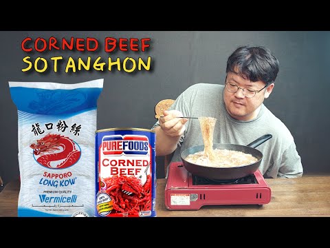 CORNED BEEF SOTANGHON | Korean tries Filipino Rainy...
