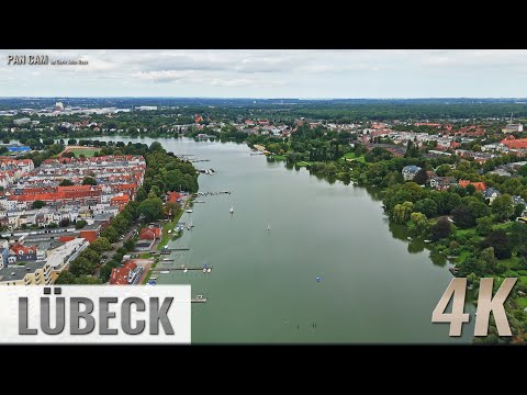 Lübeck, Germany: St. Jürgen, Innenstadt, St. Gertrud - Wakenitz - Luftpanorama - 4K - 0452