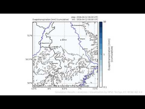 TerrSysMP monitoring run 2016-04-12 - terrestrial evapotranspiration - NRW (24h)
