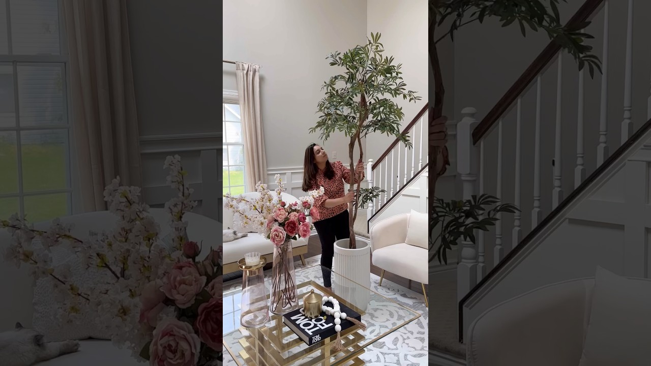 Add height and light to elevate Faux Olive Tree #shorts #shortsvideo #homedecor #decortips