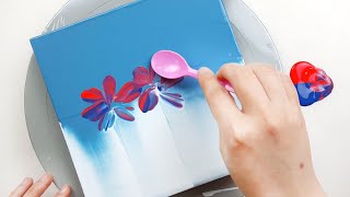 (405) Red &amp; blue flowers | Spoon painting | Fluid Acrylic Pouring for beginners | Designer Gemma77