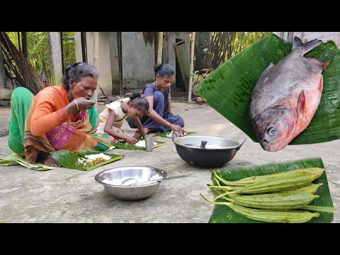 RUPCHAND fish cooking recipe with FRESH VEGETABLES by Indian SANTALI TRIBE | rural village life