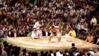 Sumo match ends in ball grapping throwdown