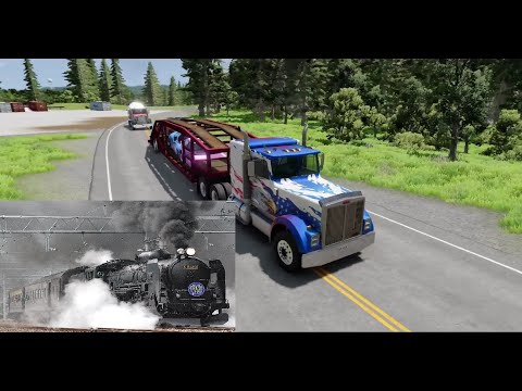 Double Flatbed Trailer Truck vs train | Double Flatbed Trailer Truck vs rails | train accident