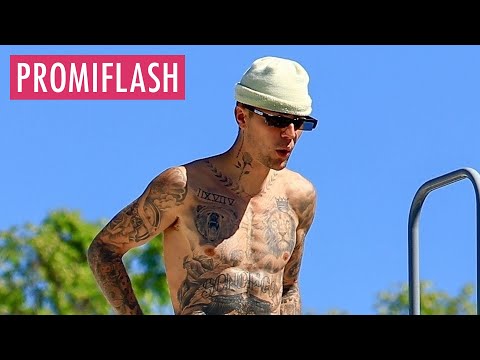 Justin Bieber klettert oberkörperfrei auf einem Dach herum