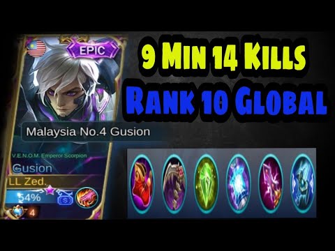 Top Global 4 Gusion Malaysia By Zed. 9 Min 14 Kills !!