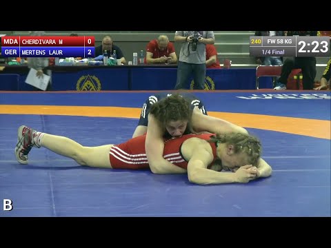 Quarterfinal FW - 58 kg: Laura MERTENS (GER) df. Mariana CHERDIVARA (MDA), 6-2