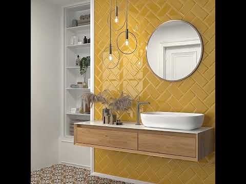 Carrelage mur Métro basic jaune brillant 10x20 cm