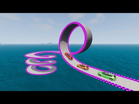 Impossible Loop Spiral Bridge Crossing Car Vs Cliff and Deep Water BeamNG Drive