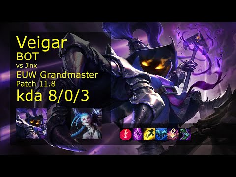Veigar Bot vs Jinx - EUW Grandmaster 8/0/3 Patch 11.8 Gameplay