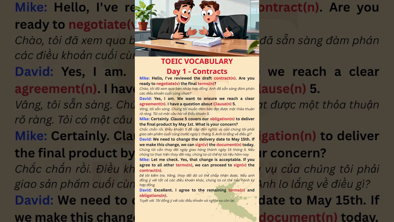 Cày từ vựng Toeic theo chủ đề | Day 1 - Contracts  #shorts