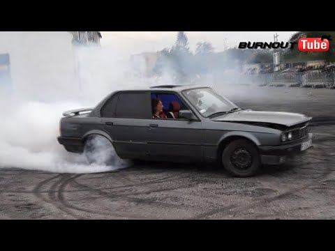 Palenie gumy BMW E30 320 "STERYD" - Dzień Świra 2016 Jeziory Wielkie