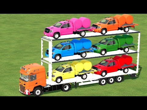 TRANSPORT OF COLORS ! TRANSPORTING BALE LOAD PICKUPS TO SALE WITH TOP & TOP TRAILER ! Farming 22