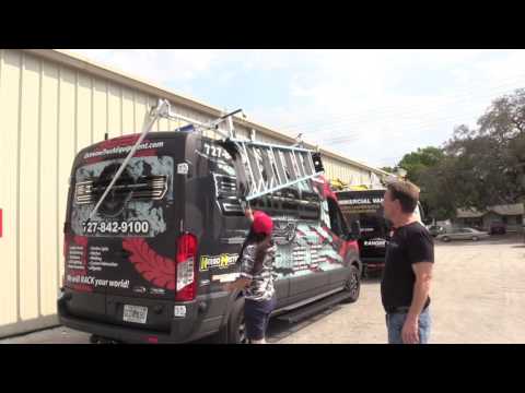 Extreme Truck and Van Equipment, Drop-down Ladder Rack, high roof work van, New Port Richey, FL