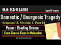 Domestic Tragedy Bourgeois Tragedy Explained In Malayalam S2 BA English Reading Drama Part 14