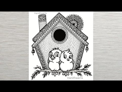 How to draw Mandala for Beginners Birds house mandala art Birds drawing stepbystep doodle art