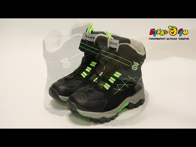 Ботинки зимние Pasito зимние утепленные с зелеными вставками и строчкой черные - видео