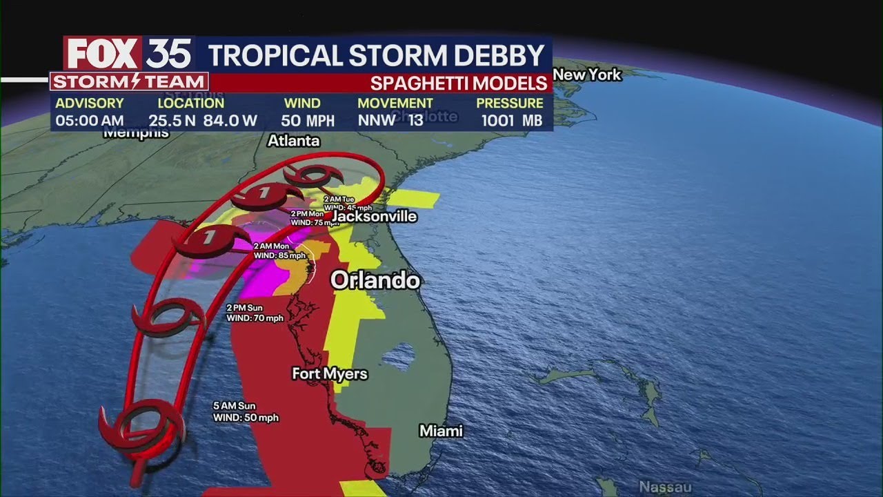 Live tracker: Tropical Storm Debby expected to become hurricane before Florida landfall