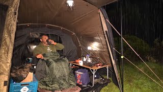 Car Camping in Rain Storm on Mountain - OZTent AT4 Air Tent