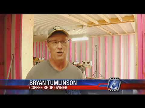 New coffee shop made of shipping containers under construction