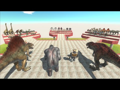 Goro + Ghor Hammer + T Rex + Spinosaurus VS 2× Boss & Mini Boss - Animal Revolt Battle Simulator
