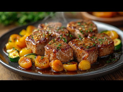 Tender pork tenderloin in honey-mustard sauce. A simple pan recipe for every day.