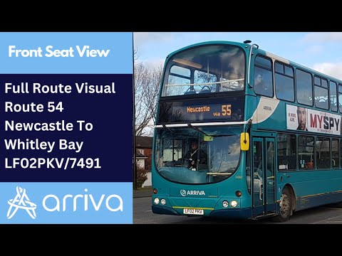 Full Route Visual | Arriva Northumbria 54 (Newcastle To Whitley Bay - LF02 PKV/7491)