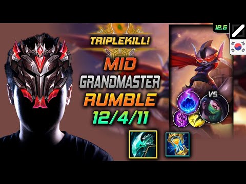GrandMaster Rumble Mid vs Akali - 천상계 미드 럼블 밤수 유성 - LOL KR 12.5
