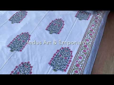 Cotton White Base Block Print Double Bed Sheet With Pillow Cover