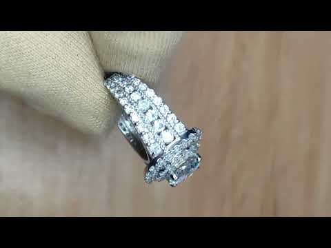 2.10 Ct Round Cut Moissanite Halo Engagement Ring 14K White Gold Finish