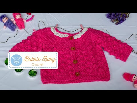 Saquito o chaqueta  para nena con punto Burbuja a Crochet