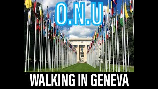Spring walk in Geneva, O.N.U and Intercontinental Hotel, Switzerland, 4K